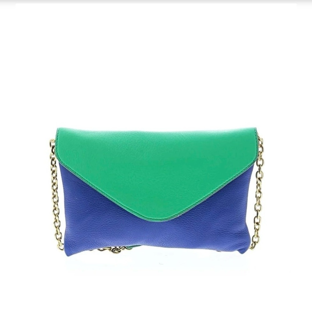 J. Crew leather bag- 10x6 Green and Blue Leather Chain Shoulder Bag - Picture 4 of 8